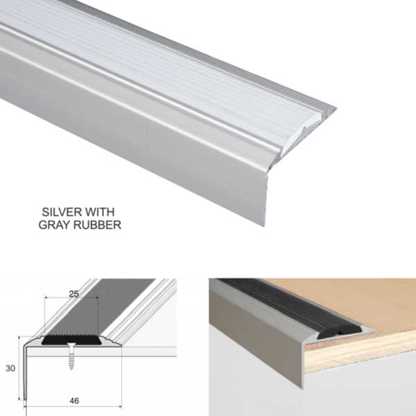 46mm x 30mm Aluminium Stair Nosing Edge Trim With Anti-Slip Rubber Insert