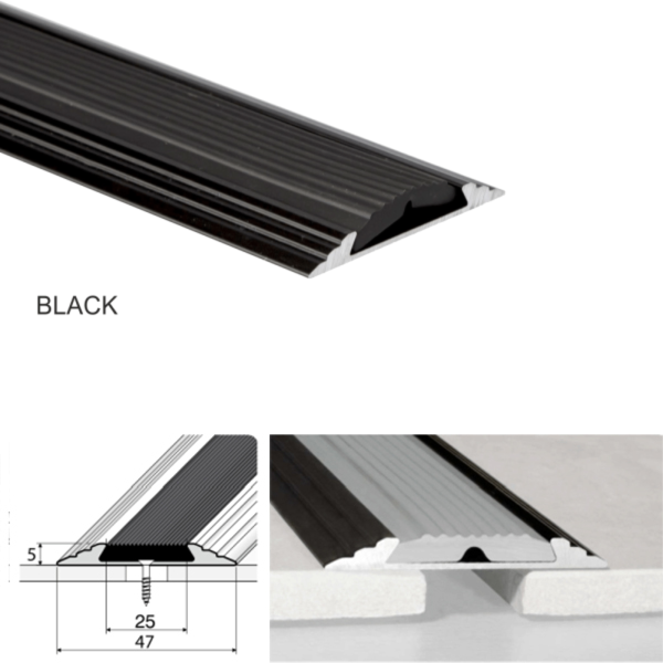 Wide Aluminium 50mm Flat Door Threshold Profile with Anti-Slip Rubber Insert