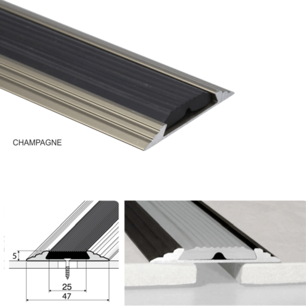  Wide Aluminium 50mm Flat Door Threshold Profile with Anti-Slip Rubber Insert