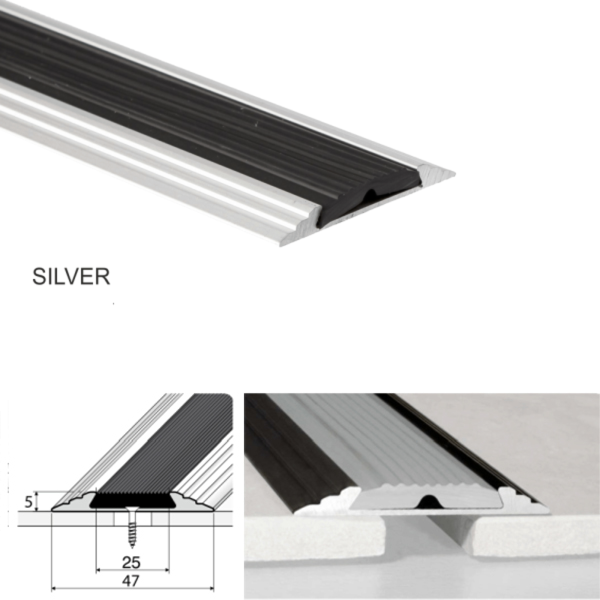  Wide Aluminium 50mm Flat Door Threshold Profile with Anti-Slip Rubber Insert
