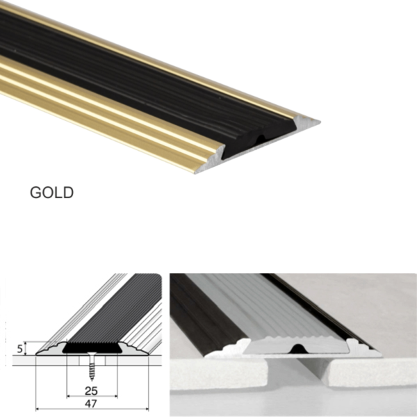  Wide Aluminium 50mm Flat Door Threshold Profile with Anti-Slip Rubber Insert