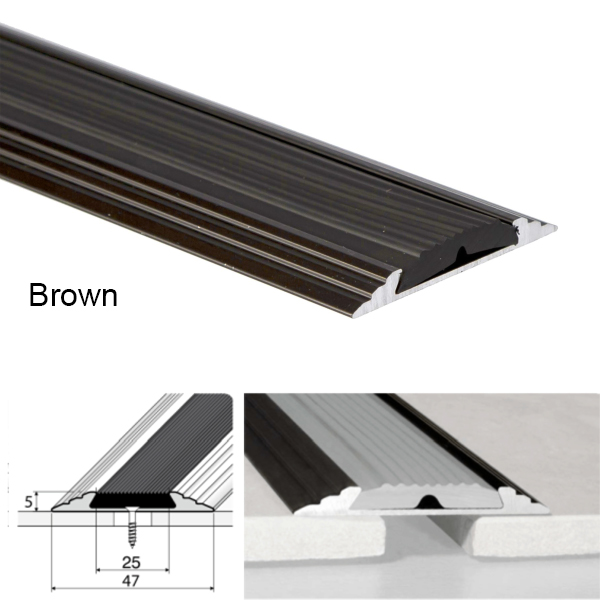  Wide Aluminium 50mm Flat Door Threshold Profile with Anti-Slip Rubber Insert