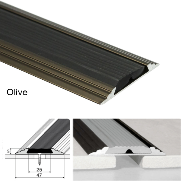  Wide Aluminium 50mm Flat Door Threshold Profile with Anti-Slip Rubber Insert