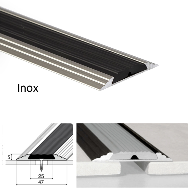  Wide Aluminium 50mm Flat Door Threshold Profile with Anti-Slip Rubber Insert