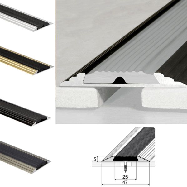  Wide Aluminium 50mm Flat Door Threshold Profile with Anti-Slip Rubber Insert