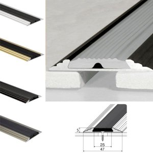  Wide Aluminium 50mm Flat Door Threshold Profile with Anti-Slip Rubber Insert
