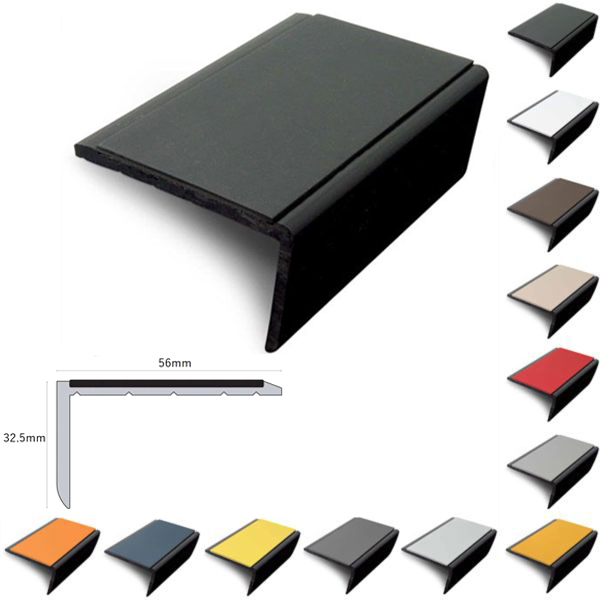  Rakeback Slimline 56mm x 32.5mm Hard Nose PVC Stair Nosing With PVC Insert