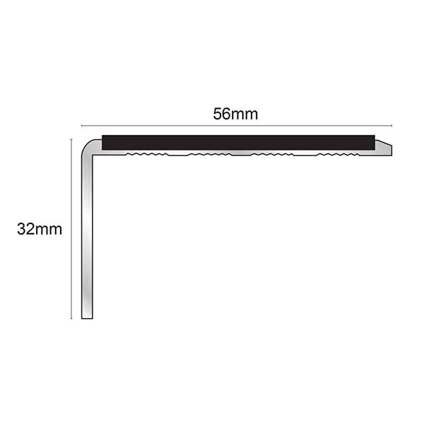 Aluminium 56mm x 32mm Stair Nosing Edge Trim With Non Slip PVC Insert