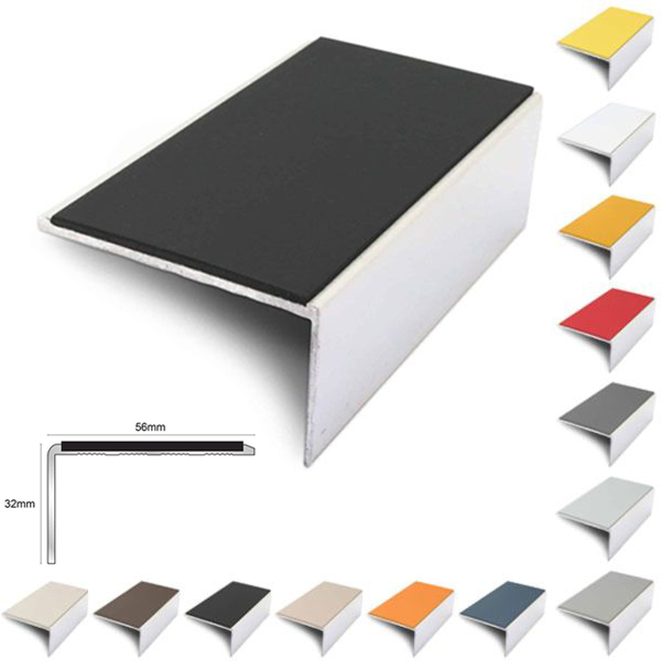 Aluminium 56mm x 32mm Stair Nosing Edge Trim With Non Slip PVC Insert