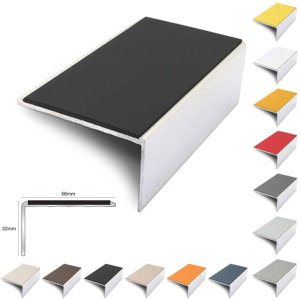  Aluminium 56mm x 32mm Stair Nosing Edge Trim With Non Slip PVC Insert