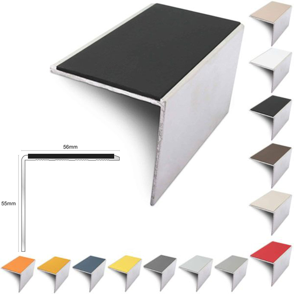 Aluminium 56mm x 55mm Anti Slip Stair Nosing Edge Trim With PVC Insert