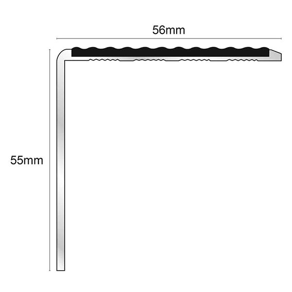 DDA Compliant 56mm x 55mm Aluminium Tredsafe Stair Nosing With PVC Insert 