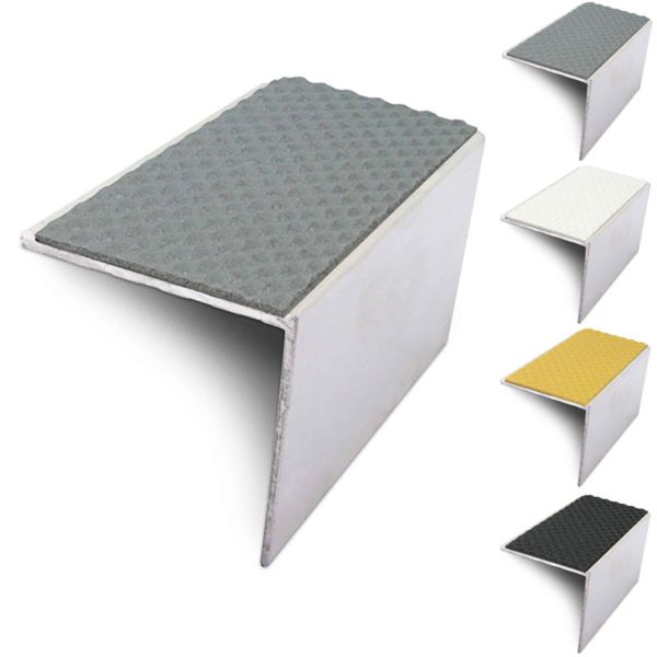 DDA Compliant 56mm x 55mm Aluminium Tredsafe Stair Nosing With PVC Insert 