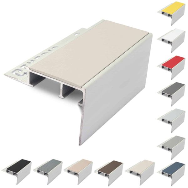 Ceramic Tile-In 56mm x 55mm Stair Nosing For 10mm Flooring With PVC Insert