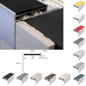 Ceramic Tile-In 56mm x 55mm Stair Nosing For 10mm Flooring With PVC Insert