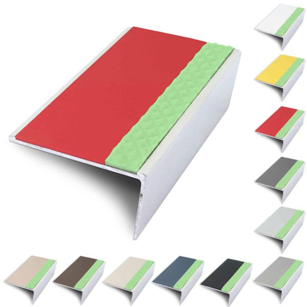 Anti Slip Rakeback 57mm x 32mm Aluminator Stair Nosing Edge Trim With PVC Insert