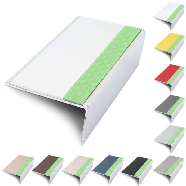 Anti Slip Rakeback 57mm x 32mm Aluminator Stair Nosing Edge Trim With PVC Insert