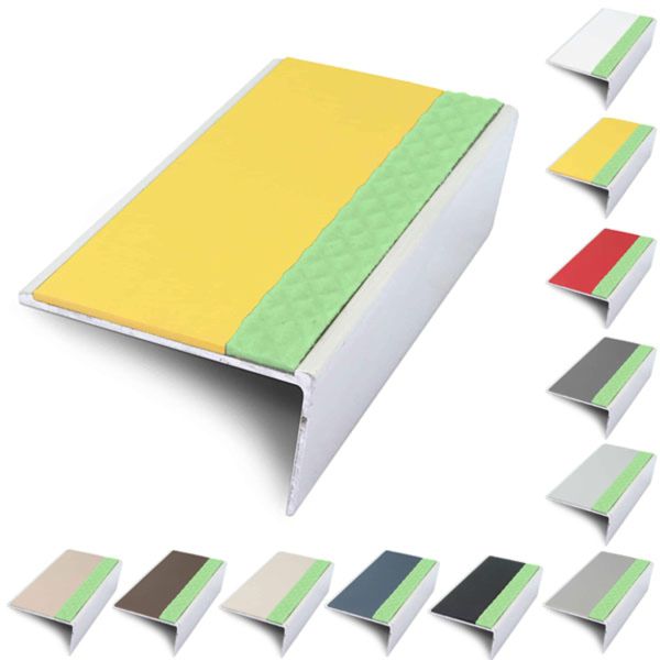Anti Slip Rakeback 57mm x 32mm Aluminator Stair Nosing Edge Trim With PVC Insert