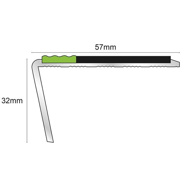 Anti Slip Rakeback 57mm x 32mm Aluminator Stair Nosing Edge Trim With PVC Insert