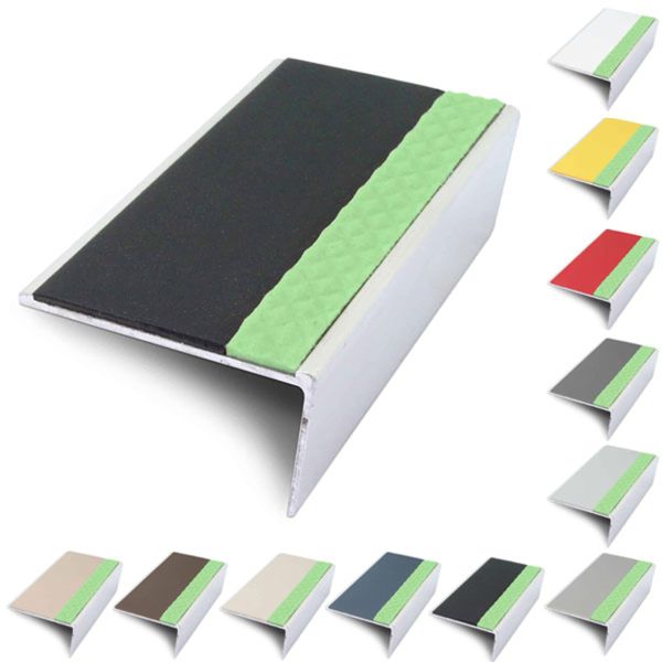 Anti Slip Rakeback 57mm x 32mm Aluminator Stair Nosing Edge Trim With PVC Insert