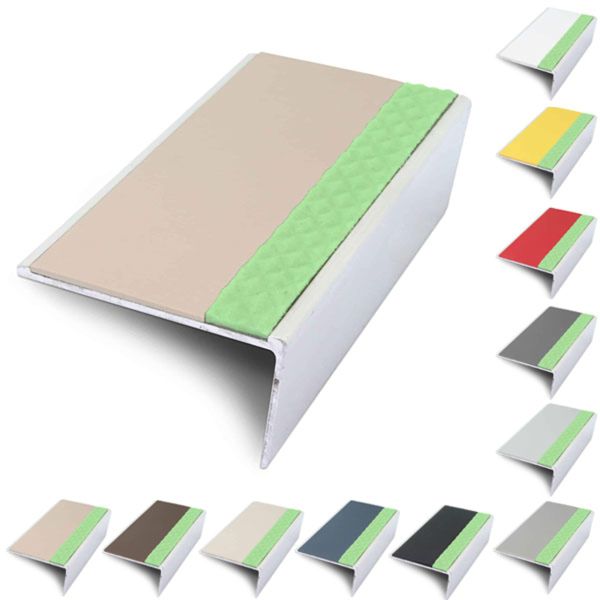 Anti Slip Rakeback 57mm x 32mm Aluminator Stair Nosing Edge Trim With PVC Insert