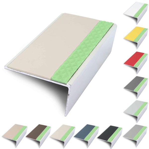 Anti Slip Rakeback 57mm x 32mm Aluminator Stair Nosing Edge Trim With PVC Insert