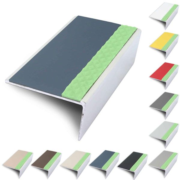 Anti Slip Rakeback 57mm x 32mm Aluminator Stair Nosing Edge Trim With PVC Insert