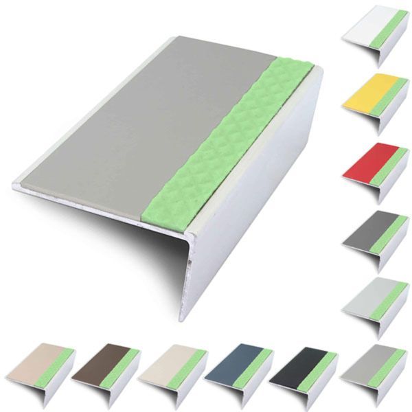 Anti Slip Rakeback 57mm x 32mm Aluminator Stair Nosing Edge Trim With PVC Insert