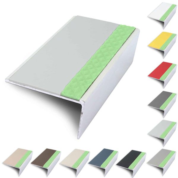 Anti Slip Rakeback 57mm x 32mm Aluminator Stair Nosing Edge Trim With PVC Insert