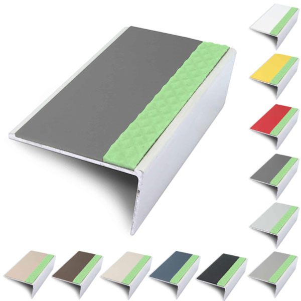 Anti Slip Rakeback 57mm x 32mm Aluminator Stair Nosing Edge Trim With PVC Insert