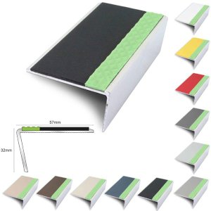 Anti Slip Rakeback 57mm x 32mm Aluminator Stair Nosing Edge Trim With PVC Insert