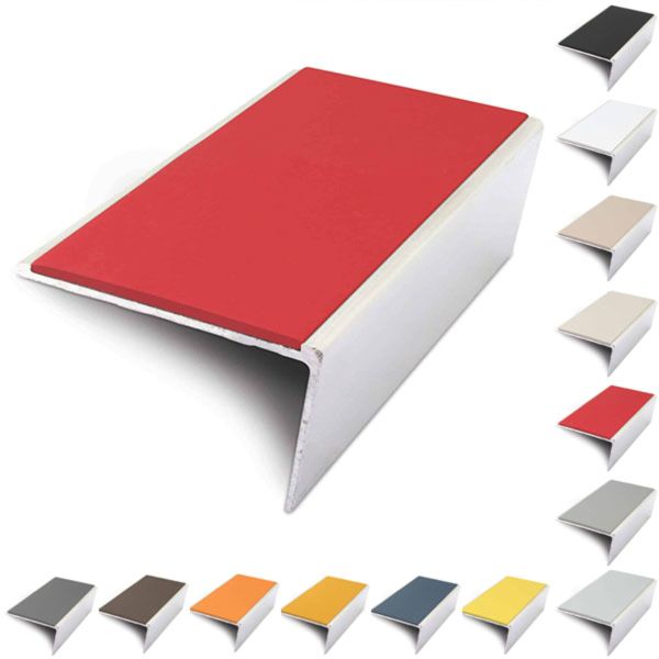 Aluminium Rakeback Stair Nosing 57mm x 32mm Edge Trim With PVC Insert