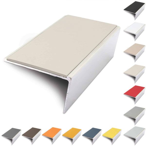 Aluminium Rakeback Stair Nosing 57mm x 32mm Edge Trim With PVC Insert