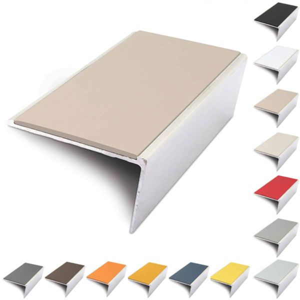 Aluminium Rakeback Stair Nosing 57mm x 32mm Edge Trim With PVC Insert