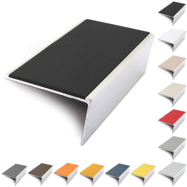 Aluminium Rakeback Stair Nosing 57mm x 32mm Edge Trim With PVC Insert