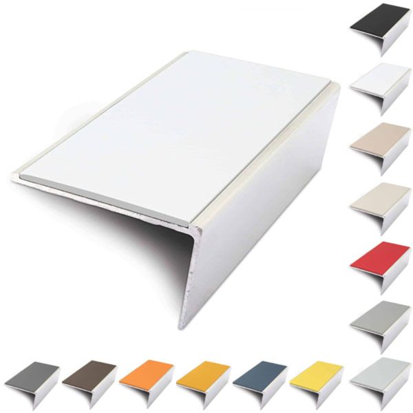 Aluminium Rakeback Stair Nosing 57mm x 32mm Edge Trim With PVC Insert