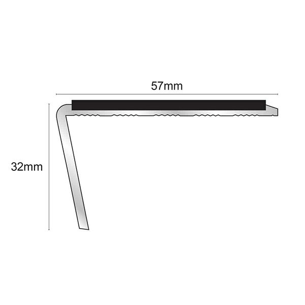 Aluminium Rakeback Stair Nosing 57mm x 32mm Edge Trim With PVC Insert