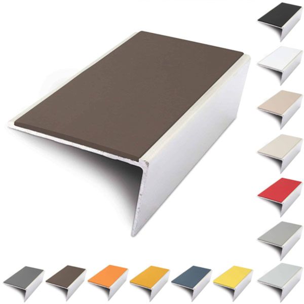 Aluminium Rakeback Stair Nosing 57mm x 32mm Edge Trim With PVC Insert