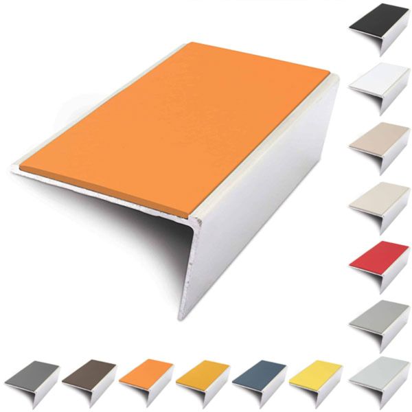 Aluminium Rakeback Stair Nosing 57mm x 32mm Edge Trim With PVC Insert