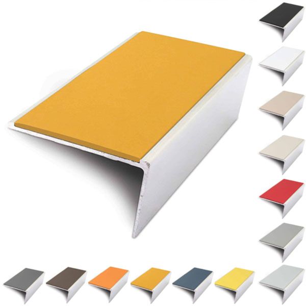 Aluminium Rakeback Stair Nosing 57mm x 32mm Edge Trim With PVC Insert
