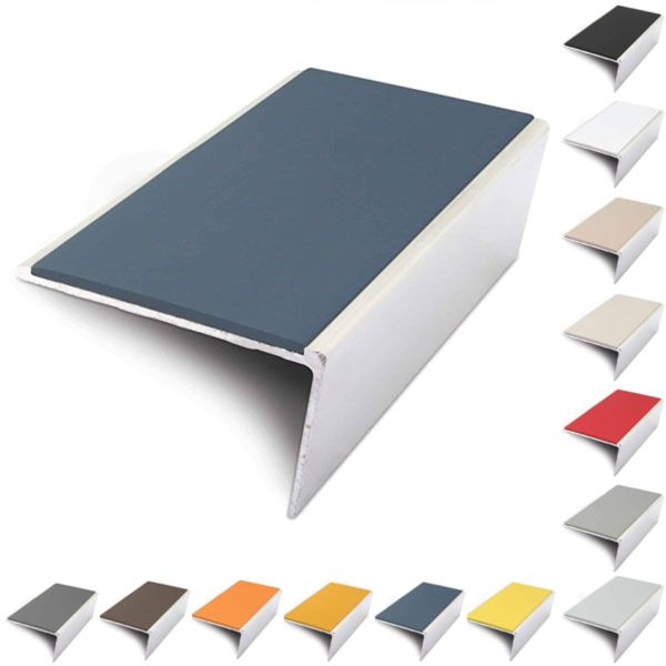 Aluminium Rakeback Stair Nosing 57mm x 32mm Edge Trim With PVC Insert