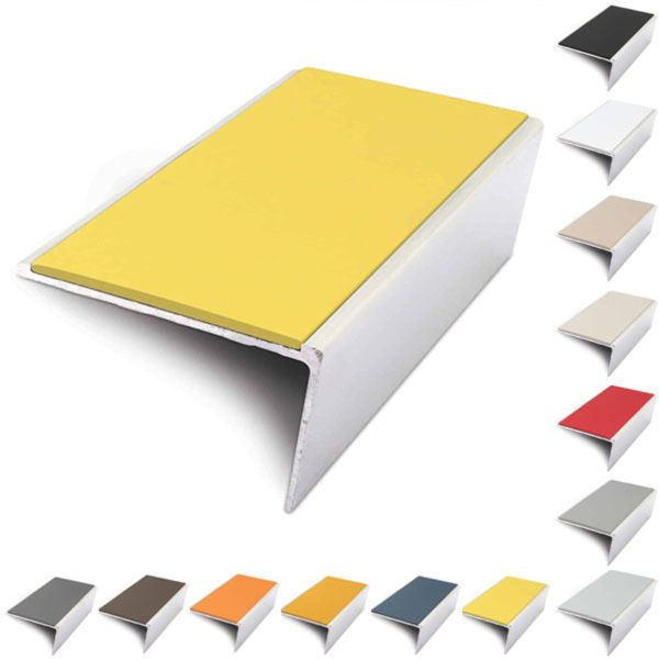 Aluminium Rakeback Stair Nosing 57mm x 32mm Edge Trim With PVC Insert