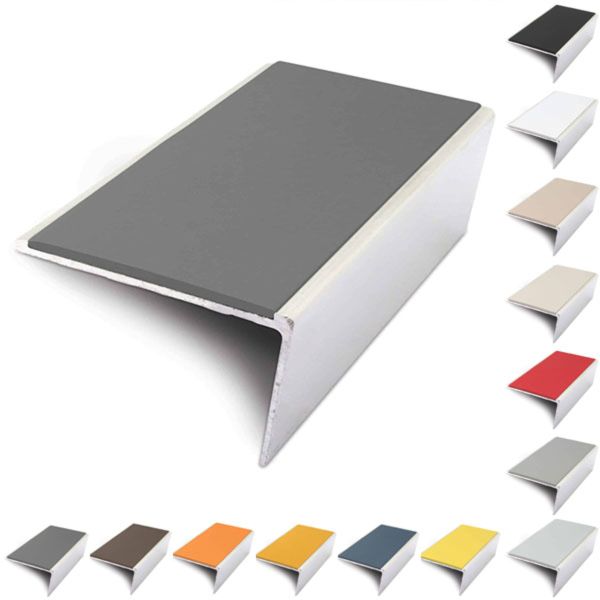 Aluminium Rakeback Stair Nosing 57mm x 32mm Edge Trim With PVC Insert