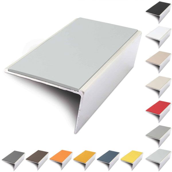 Aluminium Rakeback Stair Nosing 57mm x 32mm Edge Trim With PVC Insert