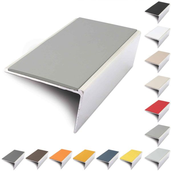 Aluminium Rakeback Stair Nosing 57mm x 32mm Edge Trim With PVC Insert