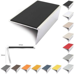 Aluminium Rakeback Stair Nosing 57mm x 32mm Edge Trim With PVC Insert