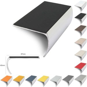 Bullnose Aluminium 57mm x 40mm Stair Nosing Edge Trim With PVC Insert