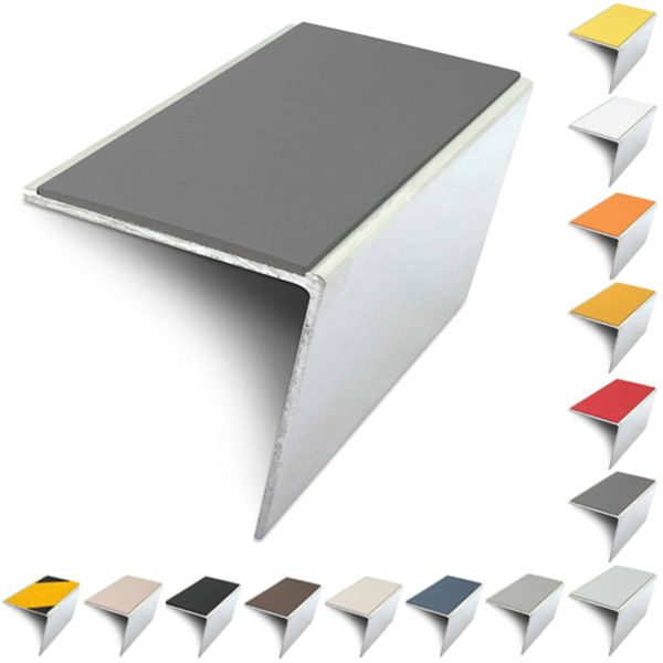 Rakeback Anti Slip 57mm x 55mm Aluminium Stair Nosing Edge Trim With PVC Insert