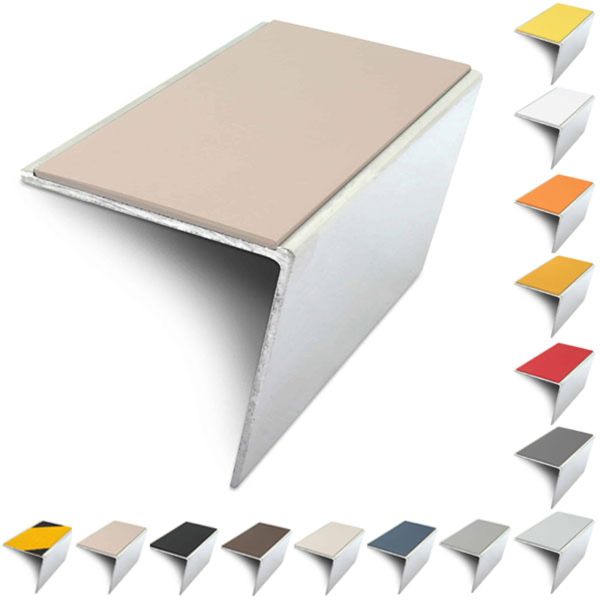 Rakeback Anti Slip 57mm x 55mm Aluminium Stair Nosing Edge Trim With PVC Insert