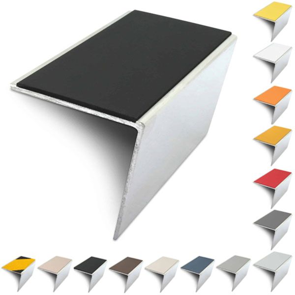 Rakeback Anti Slip 57mm x 55mm Aluminium Stair Nosing Edge Trim With PVC Insert